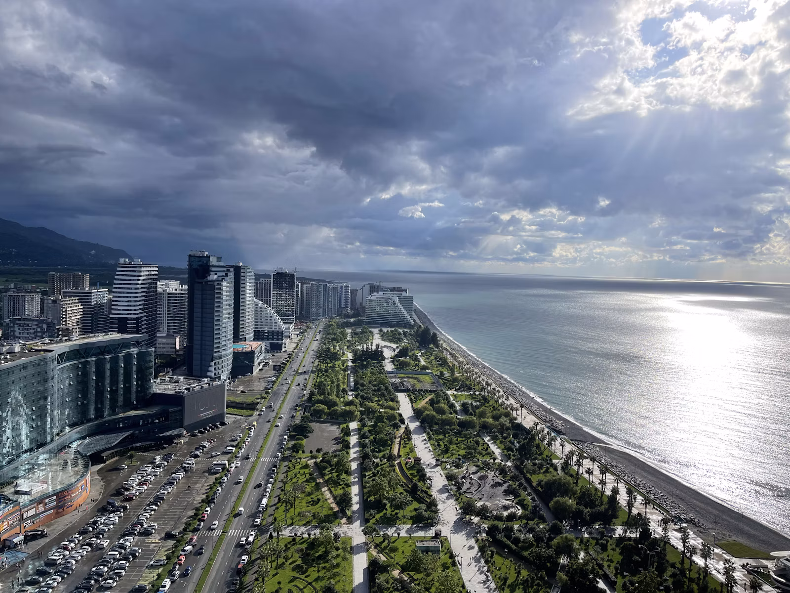 Batumi seen from above - the boulevard, the beach and the Black Sea